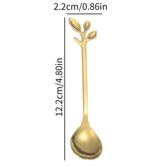 6 piece set leaf design Gold stainless steel mini spoons - Picture 2 of 3